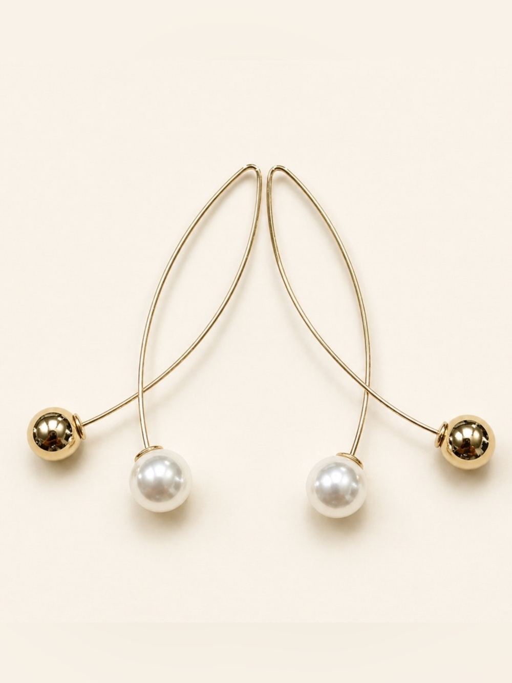 Gold Tone Fish Hook Earrings Imitation Pearl and Gold Ball Lightweight Earrings - Picture 4 of 9